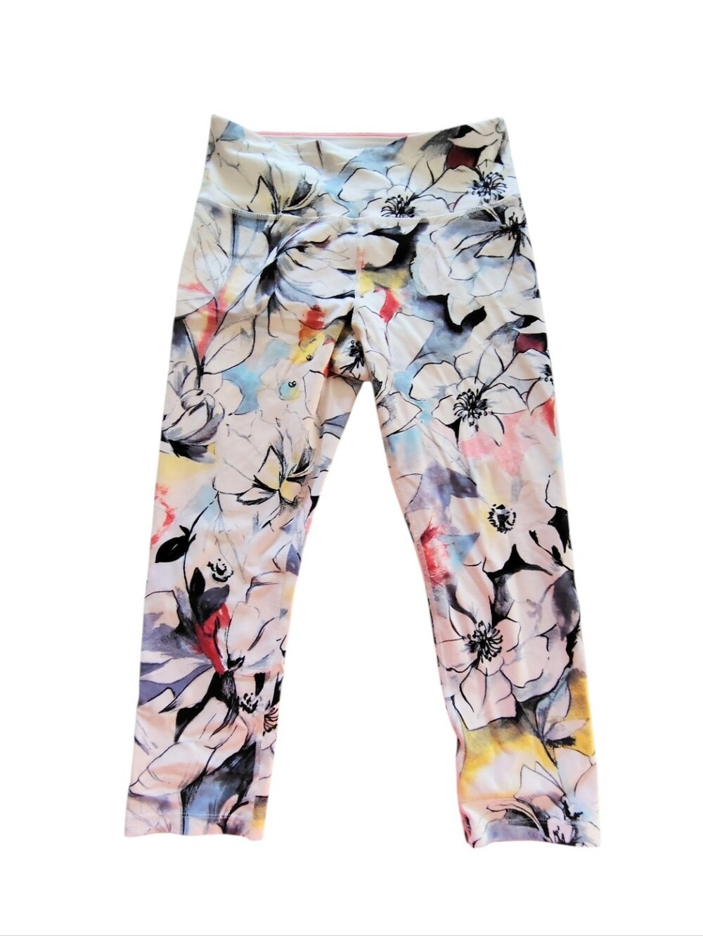 Calvin Klein Performance Cropped White Multicolored Floral Leggings Size Small